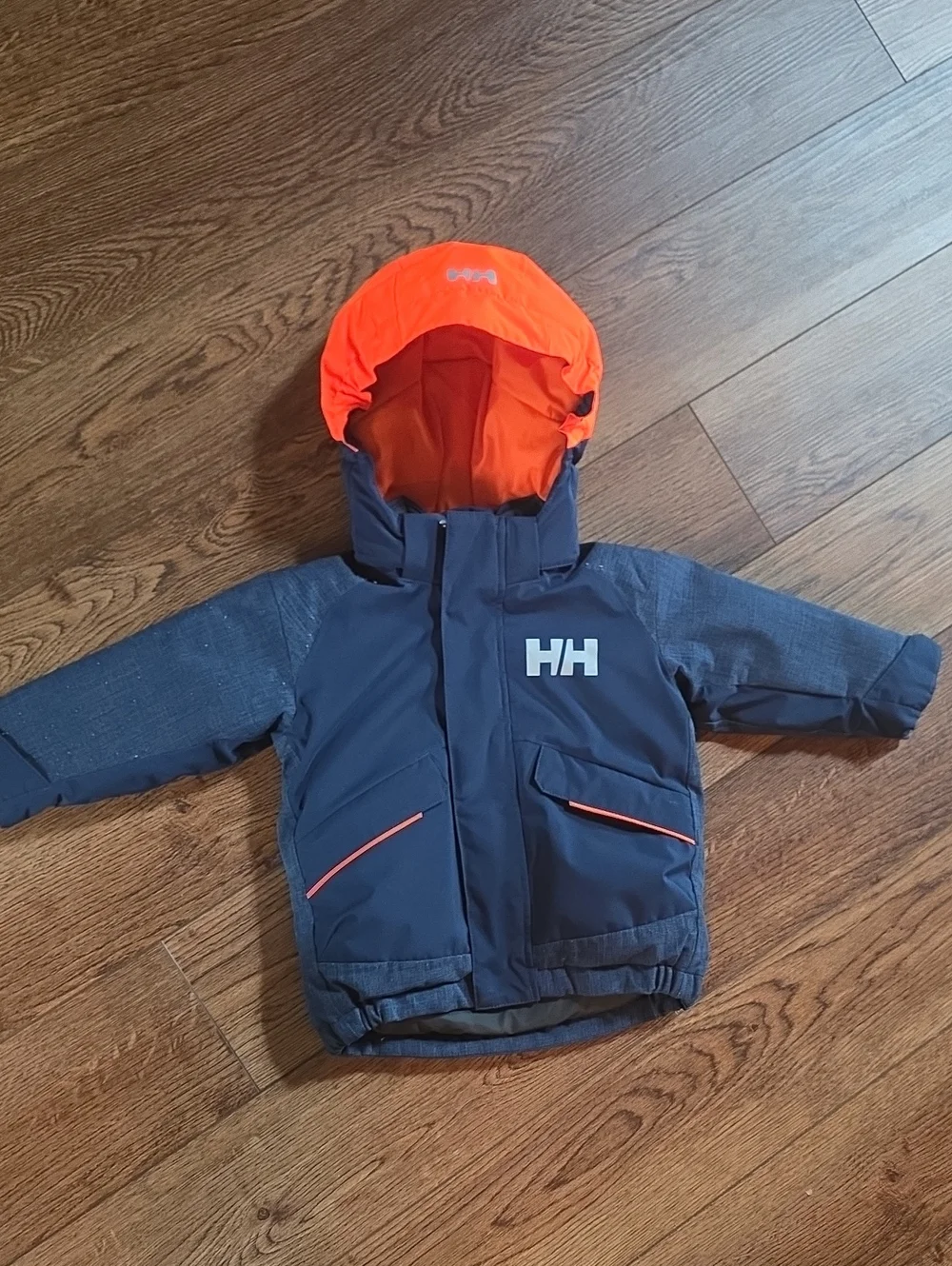 Helly Hansen Kids Navy Jacket with Bright Orange Hood